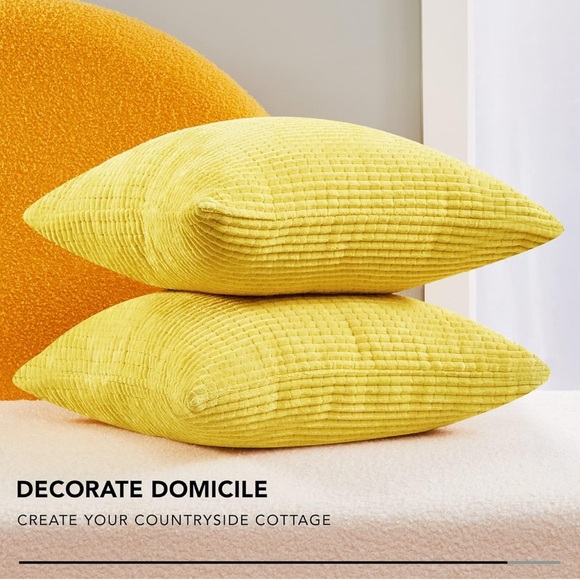 NWT set of 2 Deconovo yellow Plush Corduroy Pillow Covers 16” x 16” - Picture 3 of 8